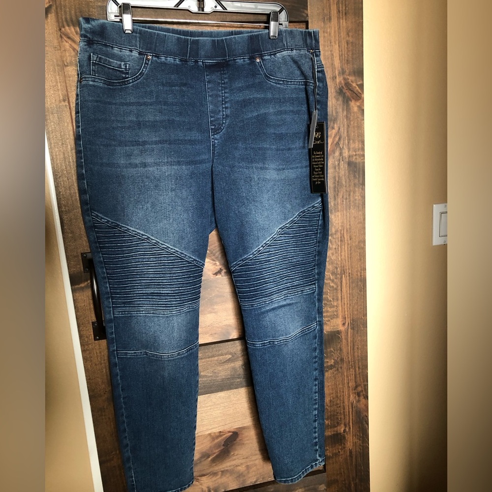 Stretch denim Moto jean by Diane Gilman